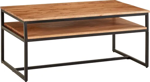 Couchtisch 100x60x45 cm Massivholz Metall Sofatisch Wohnzimmertisch Akazie | Stubentisch Industrial mit Stauraum | Holztisch Kaffeetisch Massiv