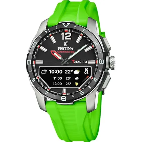 Festina F23000/B Connected D Herren Uhr - Armbanduhren für Herren mit intelligenten Funktionen, Titan-Gehäuse und grünem Silikonband – perfekt für den modernen Mann.