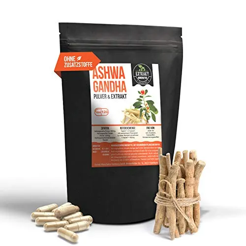 Ashwagandha | 120 KAPSELN | 1480mg Wirkstoffanteil durch 10:1 EXTRAKT | ohne Zusatzstoffe | hochdosiert 100% vegan und in Deutschland hergestellt