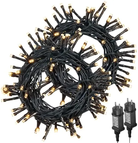 Lunartec Weihnachtslichterkette: 2er-Set LED-Lichterketten mit 100 LEDs, Timer, Batterie, warmweiß, 10m (Lichterkette Outdoor Batterie, Lichterkette batteriebetrieben)