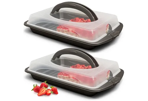 Hausfelder Kuchentransportbox Tortentransportboxen 2er Set, 2x rechteckig groß, Kunststoff, (Set, 4-tlg., 2 verschiedene Boxen), Transportboxen mit Deckel