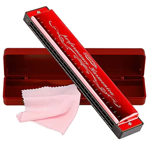 Mundharmonika Professionelle C-Dur Blues Harmonica Diatonische 24-Loch mit Fall für Blues Folk Jazz Pop für Erwachsene Kind Kinder Student Anfänger Geschenk Rot