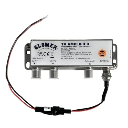 Glomex Verstärker TV/FM AGC 12/24VDC – Optimierter Empfang für Boote - TV Signalverstärker mit automatischer Verstärkungsregelung (AGC) für klare TV- und Radio-Signale an Bord von Segel- und Motorbooten. Kompakt und einfach zu installieren, ideal für Unterhaltungsbedürfnisse auf dem Wasser.