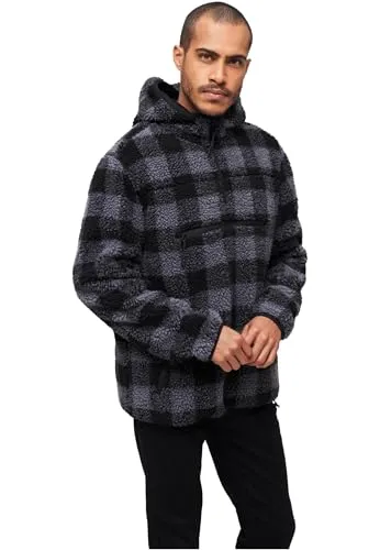 Brandit Teddyfleece Worker Pullover - Warm und Bequem in Schwarz/Grau, Größe M - Kapuzenpullover für Herren mit hochflorigem Teddy-Fleece, atmungsaktivem Innenfutter und geräumiger Kapuze für optimalen Komfort und hohe Wärmeleistung.