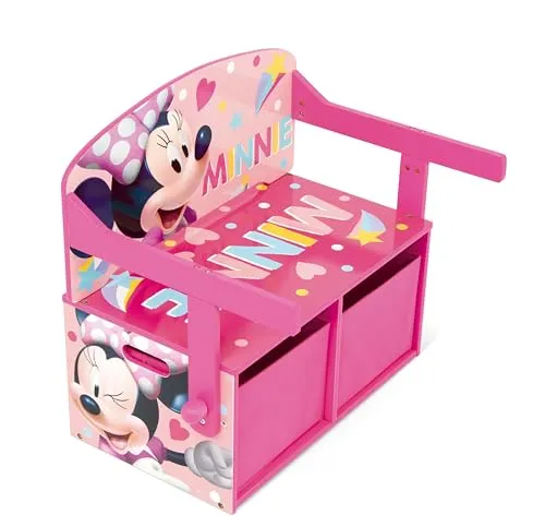 ARDITEX – Kinderschreibtischbank aus Holz, umwandelbar in Schreibtisch mit unterem Stauraum, Minnie Mouse von Disney – 60x47x56 cm – Farbe Rosa und Pink – Ideal für das Kinderzimmer