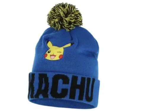 Fashion UK Pokemon Wintermütze Bommelmütze Mütze Pikachu (DE/NL/SE/PL, Numerisch, 54, blau)