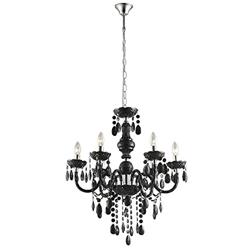 Eleganter Kronleuchter Metall Hängelampe 5 Flammig Chrom - Lampen - Stilvolle Hängelampe mit 6 E14 Fassungen, sorgt für strahlendes Licht und setzt elegante Akzente in Ihrem Esszimmer.