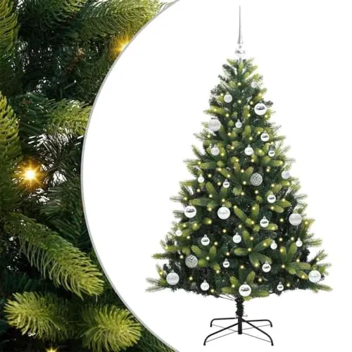 vidaXL Künstlicher geflammter Weihnachtsbaum 150 LEDs Grün 150 cm, Wohnzimmer, Moderne LED Weihnachtsbaum, Festliche Deko, Kunstbäume für die Wintersaison