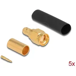 DELOCK 90035 - SMA Stecker zum Crimpen für LMR200 - SMA-Steckverbinder, ideal für Hochfrequenztechnik. Vergoldetes Messing, 50 Ohm Impedanz und Frequenzbereich bis 6 GHz, perfekt für präzise Verbindungen.