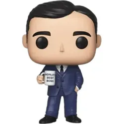 Funko Pop! The Office Michael Scott Figur - Actionfigur im Chibi-Stil, perfekt für Fans von The Office. Diese 9 cm große Figur hält stolz seine World´s Best Boss Tasse und ist ideal zum Sammeln oder Verschenken.