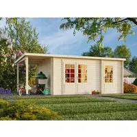 Gartenhaus Holz 28mm ELLA 470x320cm mit Schleppdach - Robustes Gartenhaus aus Holz mit Doppeltür und einem großzügigen Schleppdach, ideal für die Aufbewahrung von Gartengeräten und mehr.