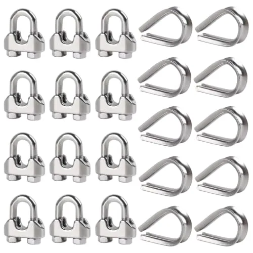 Stück Drahtseilklemmen 6mm Set, Edelstahl M6 Seilklemmen und Kausche | Bügelseilklemme U-Bolzen Drehseilclips für 6mm Drahtseil, Stahlseil 22