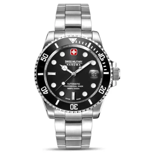 Swiss Military Hanowa SMWGL0006301 Herren Automatikuhr - Armbanduhren für Herren, Swiss Made Professional Diver mit Saphirglas, 20 Bar wasserdicht und hochwertigem Automatikwerk für höchste Präzision.