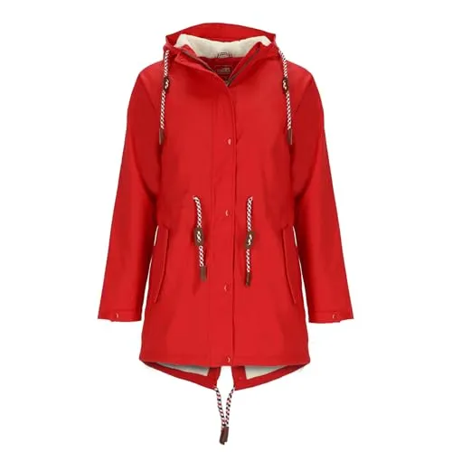 modAS Damen Regenmantel aus PU - Wasserdichter Teddy-Fleece gefütterter Mantel in Rot - Regenjacke für Damen, wind- und wasserdicht mit flauschigem Teddyfleece-Futter für gemütliche Wärme und stylischen Schutz bei jedem Wetter.