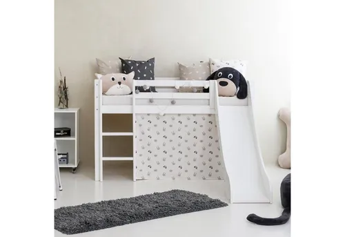 Hoppekids Hochbett «Pets Natur» Rutsche & Vorhang Grau und viel Auswahl