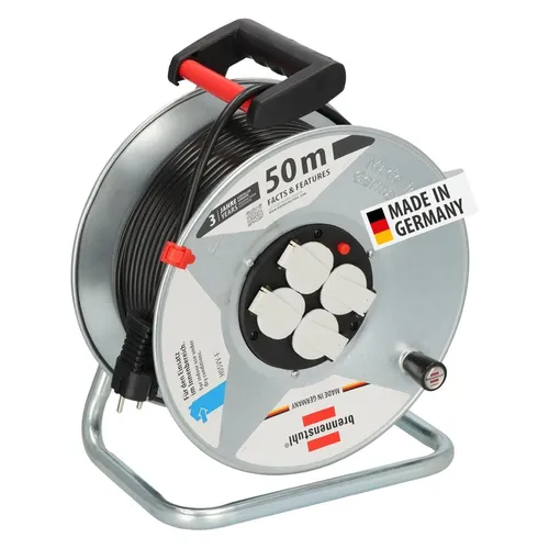 Brennenstuhl 1195066 Kabeltrommel 50.00m Schwarz mit Schutzkontakt-Stecker - Kabeltrommel mit 50m Reichweite, ideal für den Innen- und Außeneinsatz, bietet Sicherheit durch IP44 Schutzklasse.