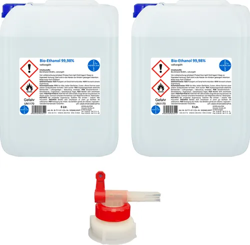 HERRLAN Kamin-Ethanol 99,98% - 10L Bioethanol für Ethanol-Kamine - Aschesauger für Ethanol-Kamine, sorgt für saubere, geruchsneutrale Verbrennung und ein wunderschönes Flammenbild. HERRLAN-Qualität aus Lebensmittelrohstoffen, sicher und gesundheitlich unbedenklich.