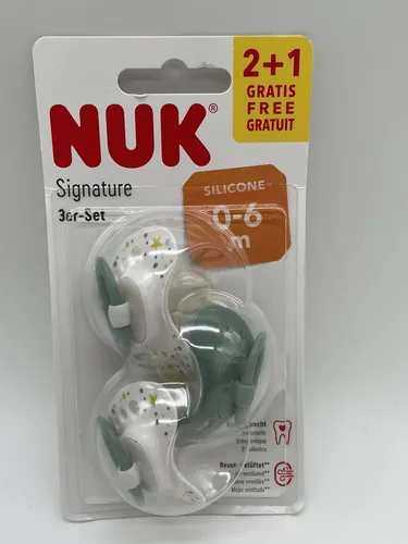 NUK Signature Schnuller | BPA-freier Schnuller aus Silikon | 0-6 Monate | grüne