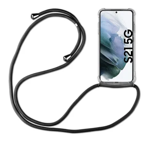 betterfon Handykette für Galaxy S21+ Plus 5G Schwarz Handyhülle mit Band & Kordel Schwarz, Stoßfestes TPU-Case + verstellbares PP-Handyband