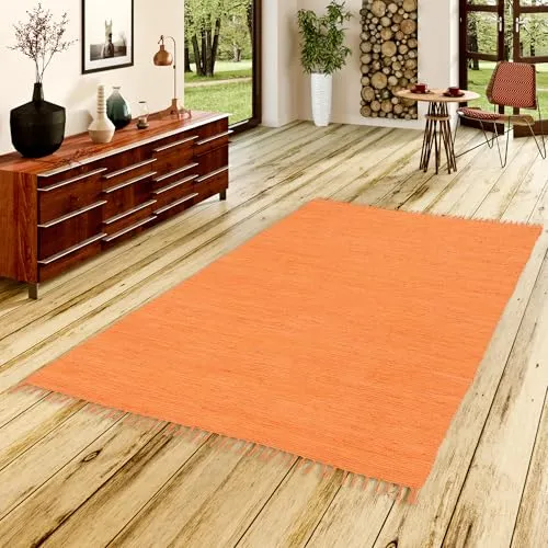 Jolly Cotton Teppich in Orange Terrakotta, handgewebt - Teppich aus 100 % Baumwolle, handgewebt für höchsten Komfort. Ideal für Fußbodenheizung, antistatisch und schonend zu Parkett und Laminat.