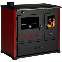 Prometey Festbrennstoffherd Practik LUX bordeaux, linke Version, 9,50 kW schwarz