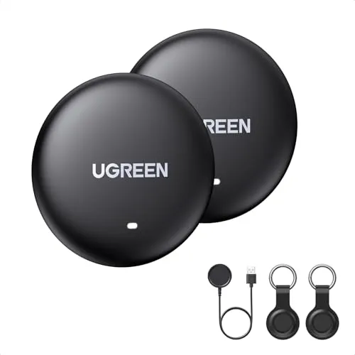 UGREEN FineTrack Mini (2er Pack) kabelloses Laden, Apple Find My (nur iOS) | Kabellos ladbarer Tracker, 12 Monate Laufzeit, Smarttag mit 100 dB Alarm, Schlüsselfinder für Koffer, Gepäck, Reisepass