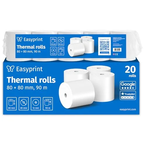 Easyprint Thermorollen 80mm x 80mm, 20 Rollen für Kassensysteme