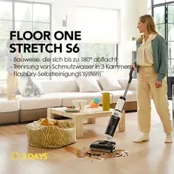 Tineco Floor One Stretch S6 - Nass-Trockensauger mit 180° Flachdesign, 40 Minuten Laufzeit und selbstreinigender Technologie für müheloses Reinigen unter Möbeln