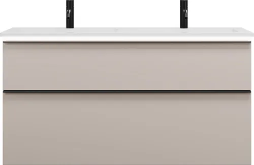 burgbad Eqio Mineralguss-Doppelwaschtisch inklusive Waschtischunterschrank mit LED-Beleuchtung, mit 2 Schubladen, Breite 1220mm, SHCE122F6583C0001G0252