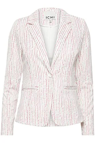 ICHI IHKATE PRINT BL15 Damen Blazer Kurzblazer Jacke gemusterter Ein-Knopf-Blazer mit Stretch und Reverskragen, Größe:S, Farbe:Cloud Dancer Multi stripe AOP (202016)