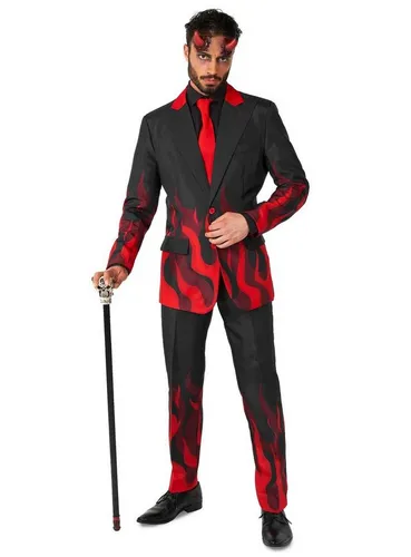 Suitmeister Black Devil Party Anzug für Herren - Teuflisches Kostüm für Halloween und Karneval - Modischer slim-fit Anzug im Höllen-Look, perfekt für Halloween und Motto-Partys. Inklusive Jackett, Hose und roter Krawatte - setze ein feuriges Statement!