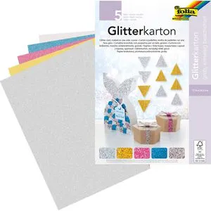 Folia Fotokarton Glitterkarton grob 17,4 x 24,5 cm, 5 Farben sortiert, 390g/m², 5 Blatt