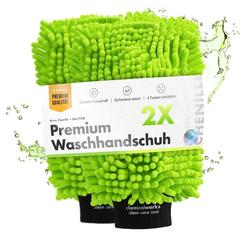 Chemicalworkz Chenille Wash Mitt Green (2er Set) Autowaschhandschuh Autowäsche