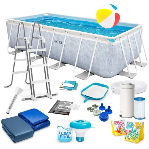 Intex Frame Pool 400x200x100cm Set 18tlg mit Pumpe Leiter Plane Matte