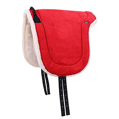 Reitpad Pferd Bareback Pad 19 mm - Leuchtend Rot - Schabracken mit Velourslederpolsterung für sicheren Halt und weicher Kunstfellfütterung für hohen Reitkomfort. Ideal für Warmblüter und einfach zu transportieren.
