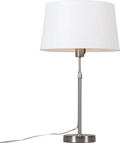 QAZQA Tischleuchte Stahl mit verstellbarem Schirm in Weiß - 35 cm - Elegante Tischleuchte aus Stahl mit verstellbarem, weißen Schirm. Ideal für jeden Raum, anpassbare Höhe von 34 bis 50 cm für individuelle Lichtgestaltung.
