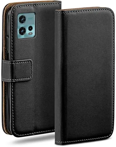 moex Book Case für Motorola Moto G72 Handyhülle mit Kartenfach, Hülle klappbar 360 Grad Schutzhülle, Klapphülle Flip Case Cover, PU Leder Handytasche Lederhülle, Schwarz