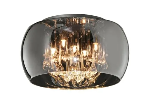 Deckenleuchte mit Chrom verspiegeltem Glasschirm & Kristall Ø 40cm - Elegante Deckenleuchte mit hochwertigem Chrom-Design, dimmbar und mit 5 austauschbaren GU10 LEDs für warmweißes Licht – ideal für stilvolle Wohnräume.