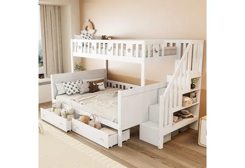 Massivholz Etagenbett 90x200/140x200 cm mit Schubladen