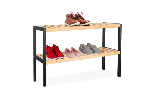 relaxdays Schuhregal aus Bambus, Natur-Schwarz