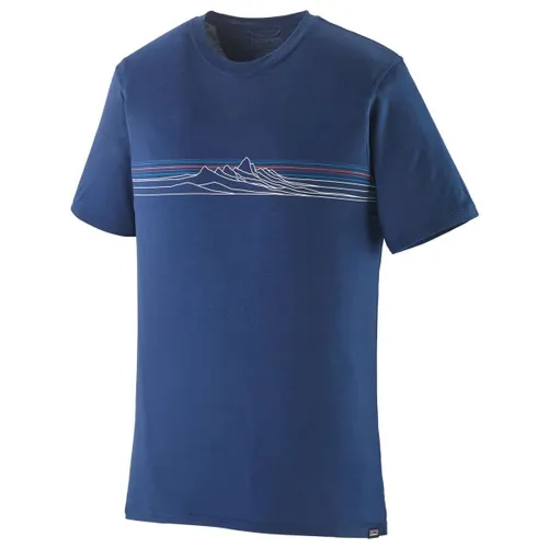 Patagonia Cap Cool Merino Graphic Shirt - Merinoshirt für Männer in Blau - T-Shirt aus Merinowolle in Größe L mit modernem Print, perfekt für Wandern und Reisen; atmungsaktiv und dehnbar für optimalen Komfort.