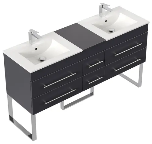 Magnolia Home Doppelwaschtisch Roma XL SoftClose anthrazit - Eleganter Doppelwaschtisch für Ihr Badezimmer, mit SoftClose-Funktion und großzügigen Maßen (153 cm Breite, 47 cm Tiefe, 86 cm Höhe) für komfortable Nutzung.