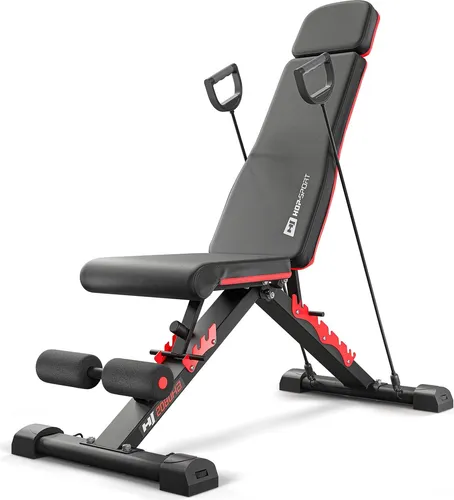 Hop-Sport Hantelbank HS-2080HB, Hantelbank klappbar & stabil, multifunktionale Trainingsbank mit Expandern, bis zu 250 kg belastbar
