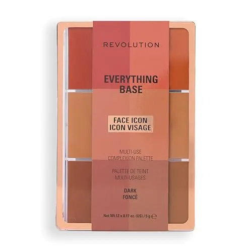 Produktbild Revolution Everything Base Face Icon Complexion Palette, All-in-One Make-up für Augen, Gesicht und Lippen, verwendbar als Foundation oder Base, Dark, 5 g