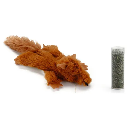 Beeztees Katzenspielzeug Gily Plüsch Eichhörnchen 14 cm mit Katzenminze