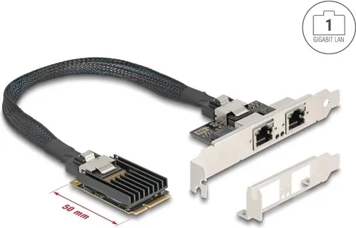 Delock PCIe Mini Card Low-Profile Netzwerkadapter mit 2x Gigabit Ethernet - Netzwerkkarten mit zwei Gigabit Ethernet Anschlüssen für schnelle und zuverlässige Netzwerkverbindungen, ideal für kompakte Systeme.