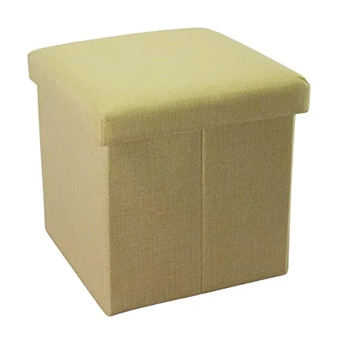 INTIRILIFE Faltbarer Sitzhocker 30x30x30 cm in FRÜHLINGS GRÜN - Sitzwürfel mit Stauraum und Deckel aus Stoff in Leinen Optik - Sitzcube Fußablage Aufbewahrungsbox Truhe Sitzbank