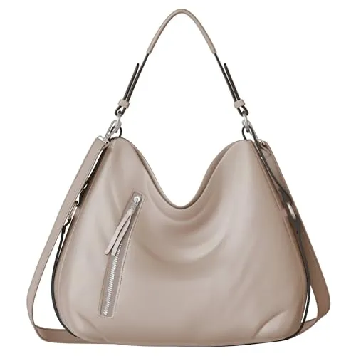 KMISSO Damen Shopper Umhängetasche aus veganem Leder 30619 Taupe - Elegante Handtasche für jeden Tag. Diese vielseitige Shopper-Tasche aus hochwertigem, veganem Kunstleder bietet ausreichend Platz für deine Essentials und überzeugt mit ihrem modernen Design. Ideal für Büro, Freizeit und besondere Anlässe.