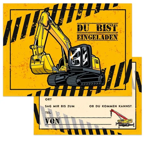 Kinder Einladungskarten Bagger Einladung 10