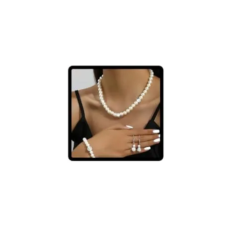 Clataly Perlenkette, Armband, Ohrring-Set, Kristall-Halskette, Brautschmuck, Zubehör für Frauen und Mädchen, Einheitsgröße, Metall, Kristall